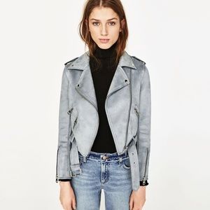 Zara Suede effect light blue jacket